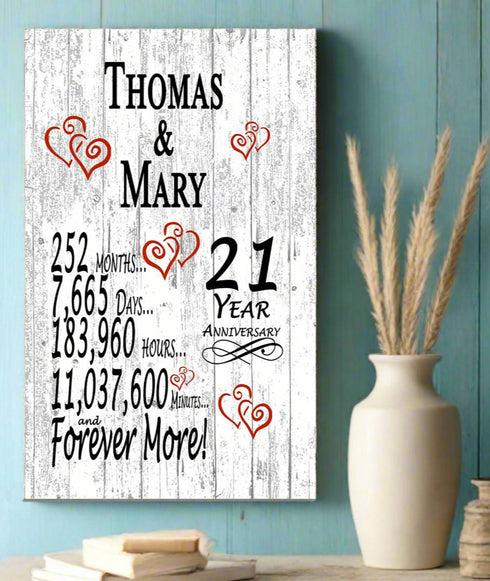 21 Year Anniversary Gift Personalized Names 21st Wedding Anniversary Present