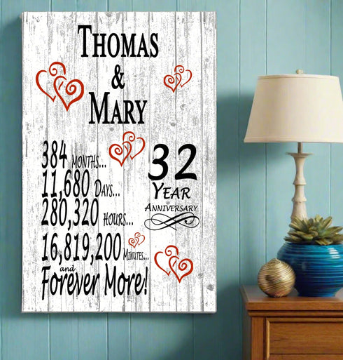 32 Year Anniversary Gift Personalized 32nd Wedding Anniversary Present