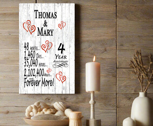 4 Year Anniversary Gift Personalized Names Farmhouse Style 4th Wedding Anniversary Present