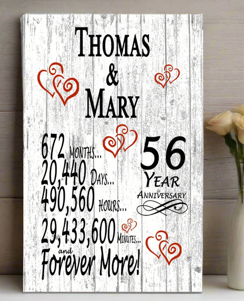 56th Anniversary Gift Personalized Names 56 Year Wedding Anniversary Present