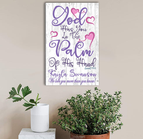 Birth or Baptism Gift Personalized God Has You In The Palm Of His Hand Verse