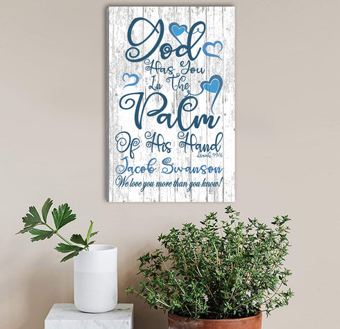 Birth or Baptism Gift Personalized God Has You In The Palm Of His Hand Verse