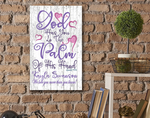 Birth or Baptism Gift Personalized God Has You In The Palm Of His Hand Verse