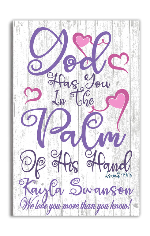 Birth or Baptism Gift Personalized GOD HAS YOU IN HIS PALM Verse