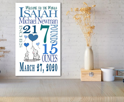 Personalized New Baby Boy Birth Announcement Gift Wall Art