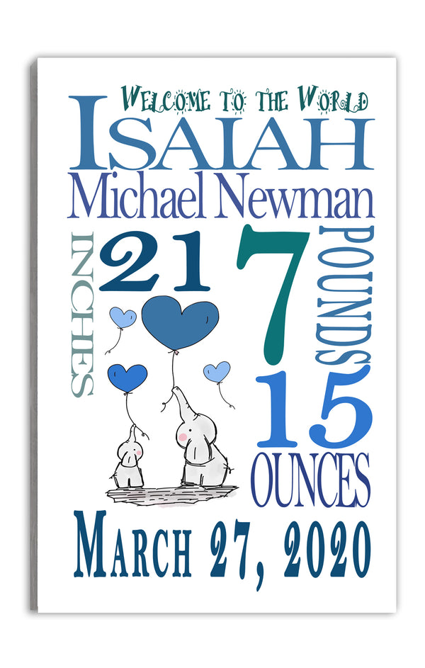 Personalized New Baby Boy Birth Announcement Gift Wall Art