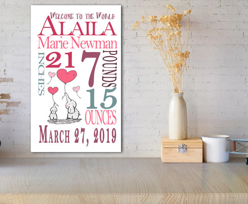 Personalized New Baby Girl Gift Wall Art Nursery Decor for Newborn Sign