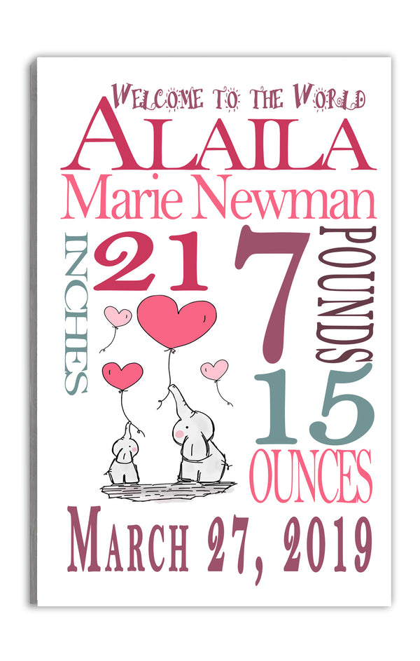 Personalized New Baby Girl Gift Wall Art Nursery Decor for Newborn Sign
