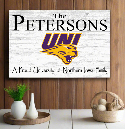 Northern Iowa Family Name Sign for UNI Panthers Alumni, Fans or Graduation