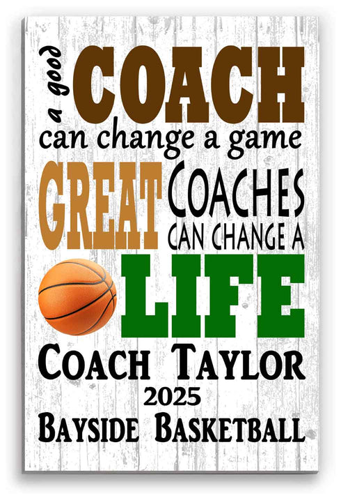 Basketball Coach Gift Plaque Personalized A Good Coach Can Change A Game A Great Coach Can Change A Life