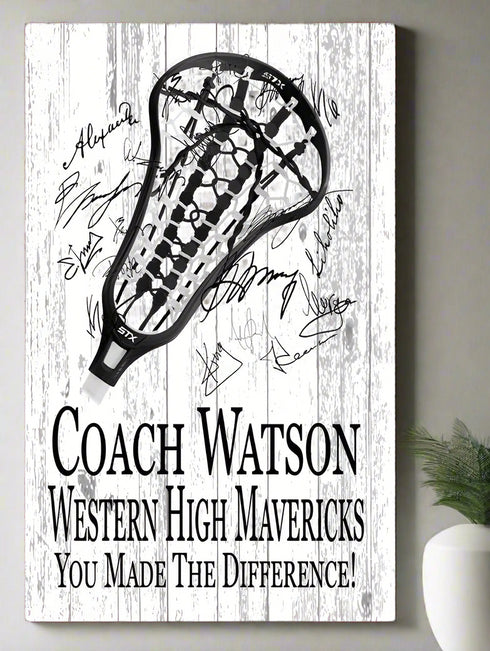 Lacrosse Coach Gift Plaque Personalized SIGNABLE for Mens or Womens LAX