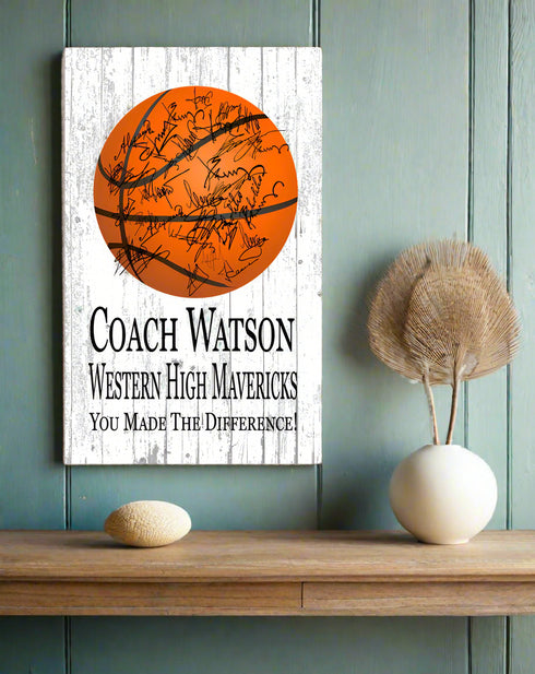 Basketball Coach Gift Plaque Signable by The Team