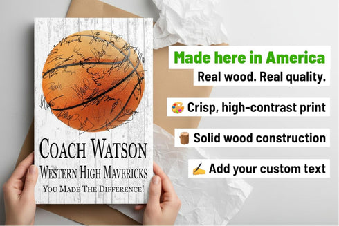 Basketball Coach Gift Plaque - Personalized Signable Team Award