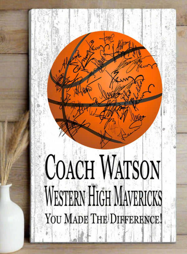 Basketball Coach Gift Plaque Signable by The Team