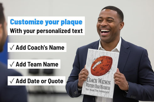 Signable Football Coach Gift Plaque - Personalized and Team Signed Custom Wood