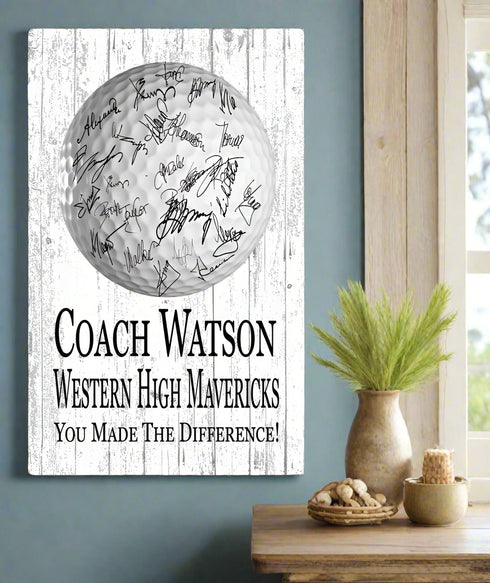 Golf Coach Gift Plaque Personalized SIGNABLE Sign for Team Coaches