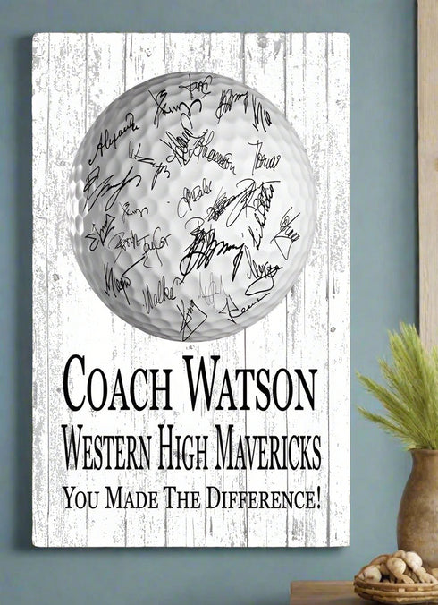 Golf Coach Gift Plaque Personalized SIGNABLE Sign for Team Coaches