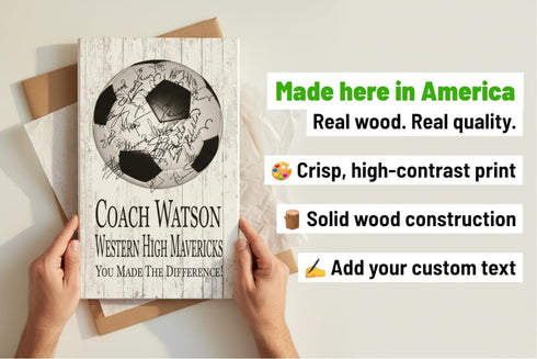 Signable Soccer Coach Gift Plaque - Team Signed Custom Wood Award