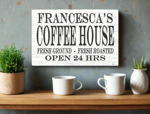 Custom Coffee Bar Kitchen Sign - Solid Wood - 16.5in x 10.5in