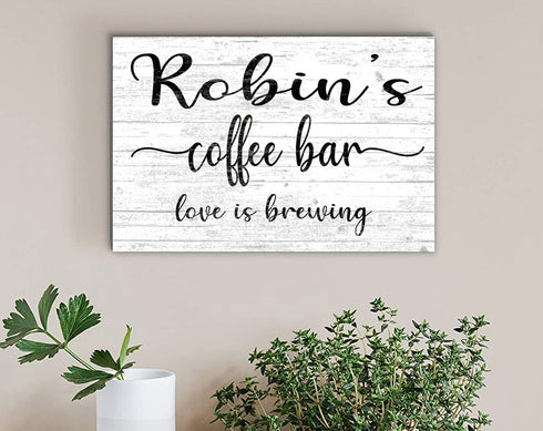 Personalized Love Is Brewing Coffee Bar Sign