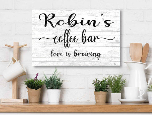 Personalized Love Is Brewing Coffee Bar Sign