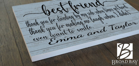 Personalized Best Friend Gift Sign Custom with Names - SOLID WOOD 16.5 x 10.5