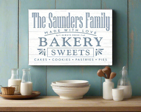 Personalized Bakery Sign Made With Love Wooden Kitchen Decor Wall Art