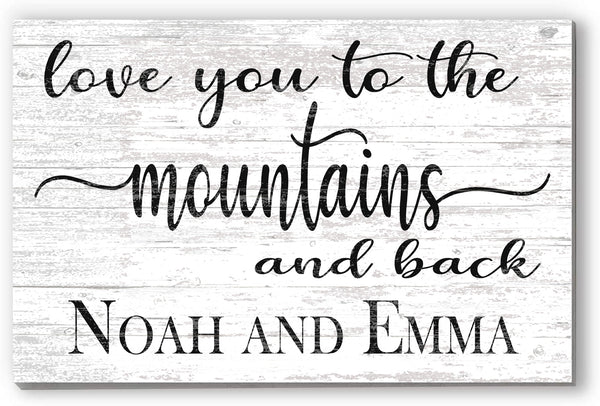 Personalized Mountain Love Sign – “Love You to the Mountains and Back” | Custom Couple’s Wall Art