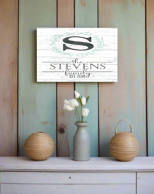 Family Name Sign Monogram & Est. Wooden Housewarming or Wedding Gift