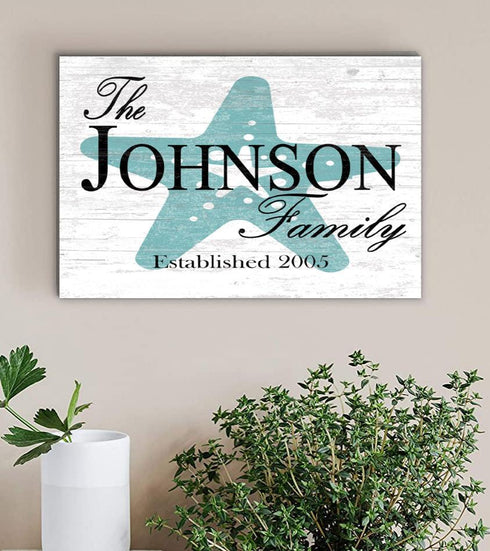 Custom Beach House Sign with Name & Established Date Starfish Design