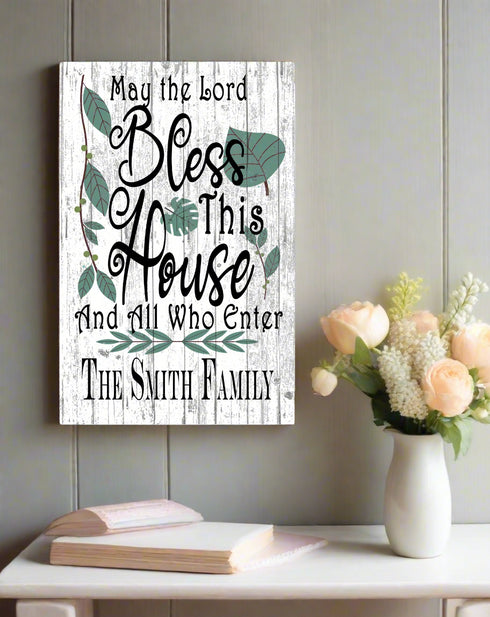 Home Blessing Sign Personalized Family Name Farmhouse Decor Wall Art