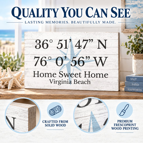 Wood GPS Coordinate Sign Custom Location Latitude Longitude Wall Art - 16.5" x 10.5"