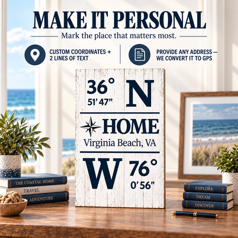 GPS Coordinates Sign - Personalized Latitude Longitude Location Wall Art