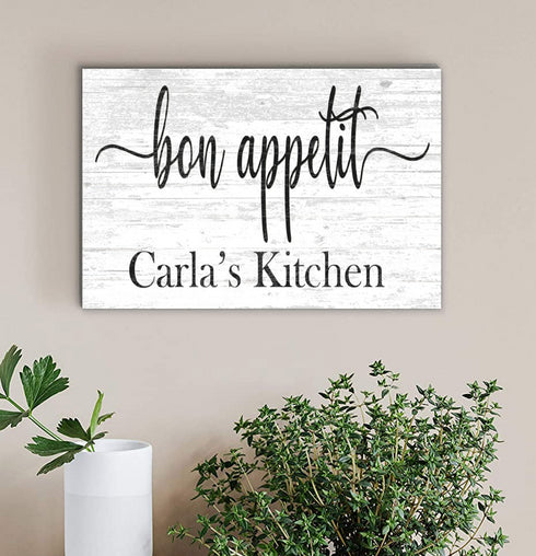 Bon Appetit Kitchen Sign With Custom Name - Solid Wood