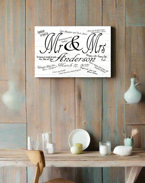 Mr & Mrs Wedding Sign Gift Signable Custom with Names & Date For Reception Signatures and Guest Notes