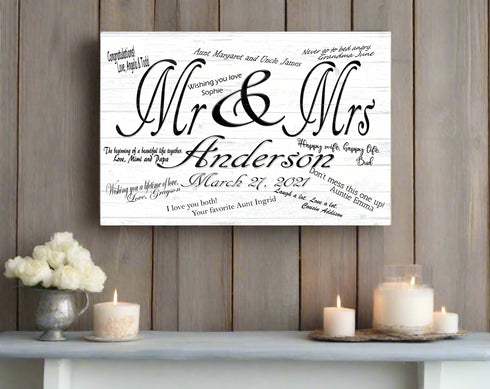 Mr & Mrs Wedding Sign Gift Signable Custom with Names & Date For Reception Signatures and Guest Notes