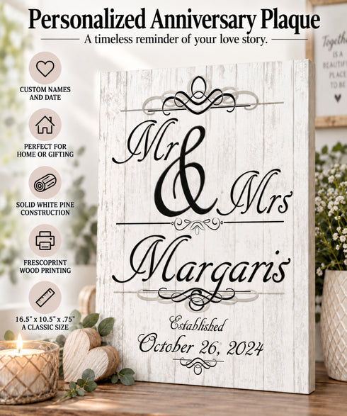 Mr & Mrs Wedding Gift Sign - Personalized Large Wood with Name & Date
