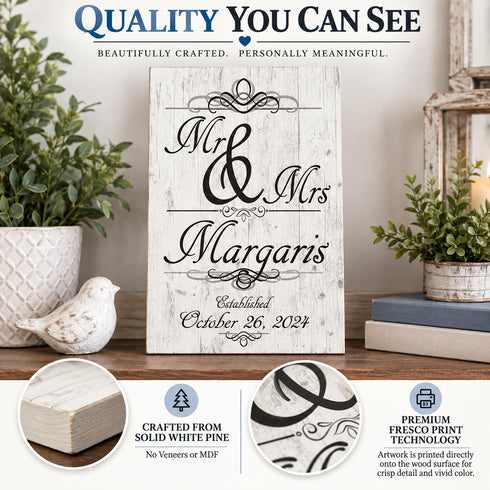 Mr & Mrs Wedding Gift Sign - Personalized Large Wood with Name & Date