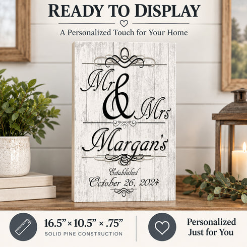 Mr & Mrs Wedding Gift Sign - Personalized Large Wood with Name & Date