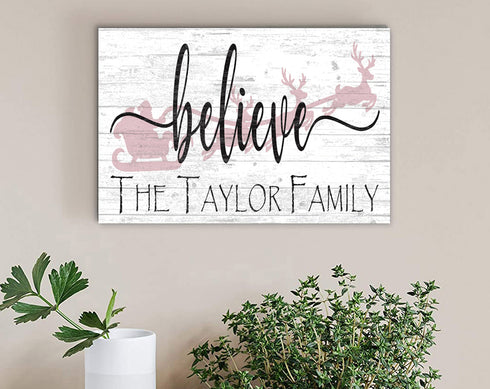 Custom BELIEVE Christmas Sign PERSONALIZED Wood Wall Art