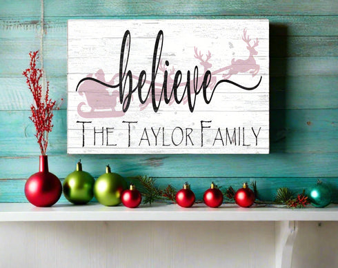 Custom BELIEVE Christmas Sign PERSONALIZED Wood Wall Art