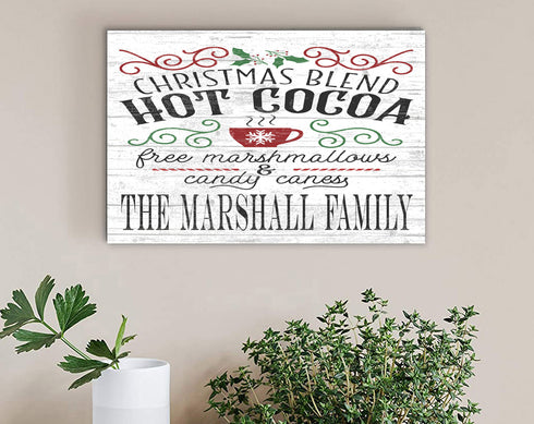 Vintage Christmas Sign Hot Cocoa Holiday Kitchen Decoration - Personalized Name