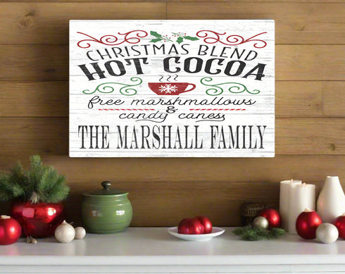 Vintage Christmas Sign Hot Cocoa Holiday Kitchen Decoration - Personalized Name