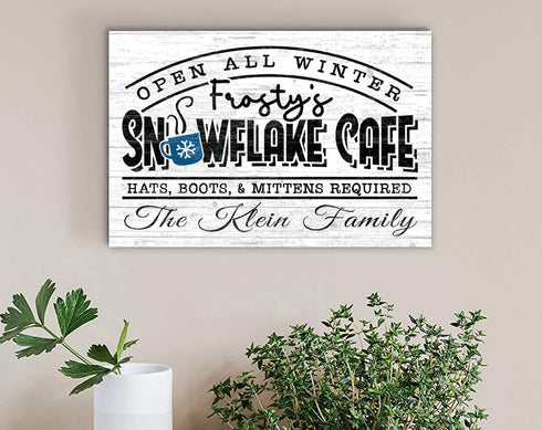 Frosty's Snowflake Cafe Christmas Sign Old Fashioned Personalized Holiday Decoration