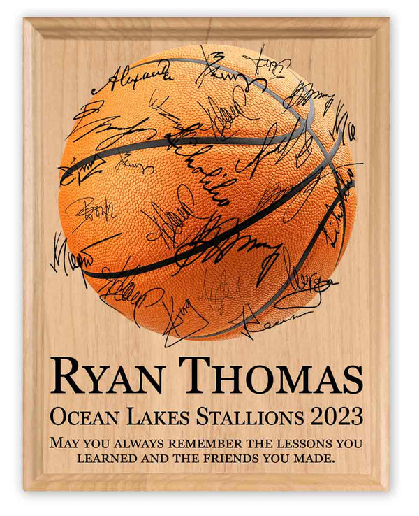 Custom Basketball Plaque – Personalized Senior Night Gift for Players and Coaches, Team Award Signable Keepsake – Solid Maple