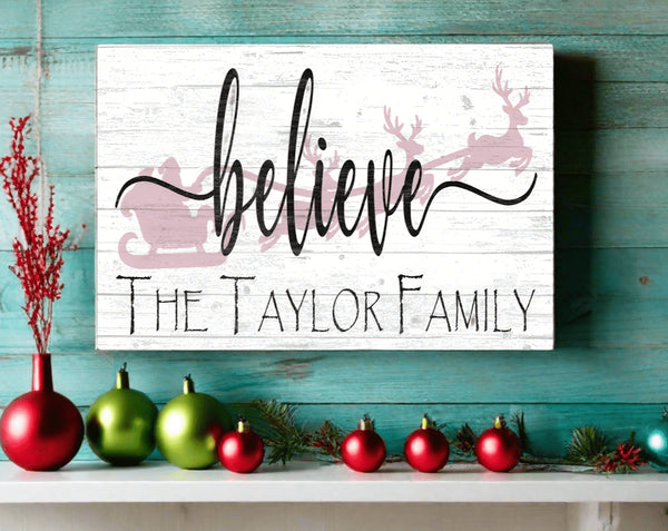 Custom BELIEVE Christmas Sign PERSONALIZED Wood Wall Art