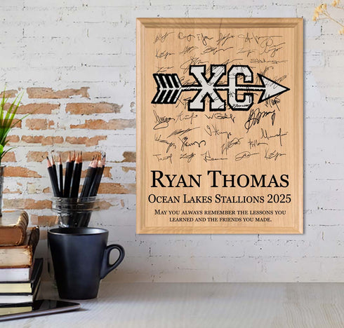Cross Country Award Plaque – Recognition Trophy for Runners, Seniors & Team Coaches - Custom Signable Gift - Solid Wood
