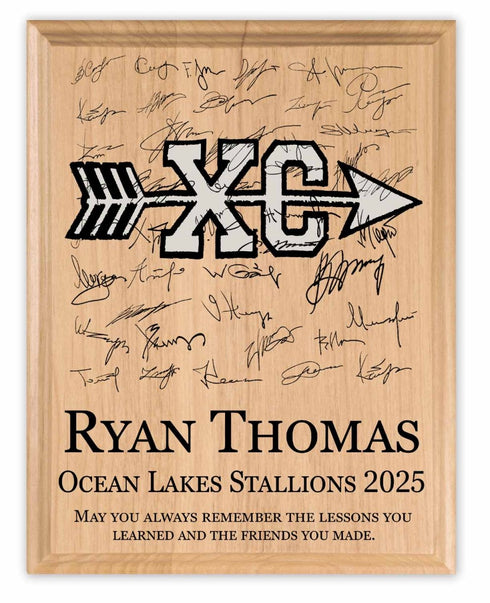 Cross Country Award Plaque – Recognition Trophy for Runners, Seniors & Team Coaches - Custom Signable Gift - Solid Wood