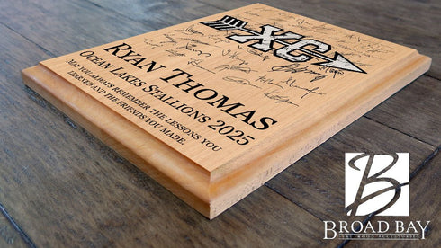 Cross Country Award Plaque – Recognition Trophy for Runners, Seniors & Team Coaches - Custom Signable Gift - Solid Wood