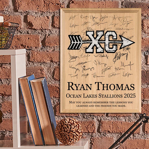 Cross Country Award Plaque – Recognition Trophy for Runners, Seniors & Team Coaches - Custom Signable Gift - Solid Wood